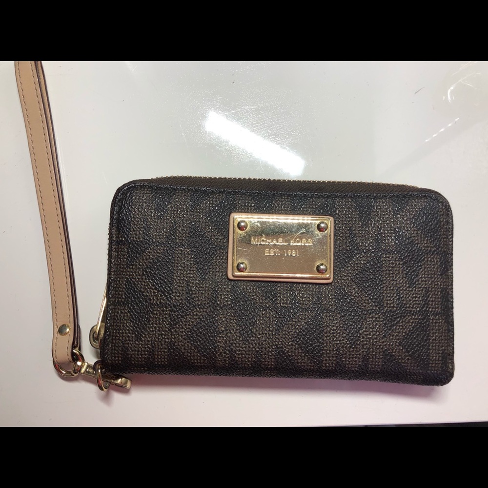 Michael Kors Brown Logo Wristlet Wallet